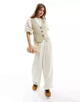 Брюки Vila Petite Tailored Wide Leg, кремовый