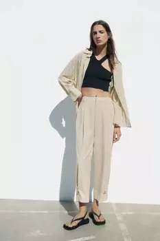 Брюки в деревенском стиле с манжетами ZARA, естественный