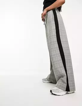 Брюки в клетку ASOS DESIGN With Contrast Panel, серый