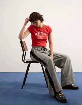 Брюки в клетку ASOS с контрастными полосками по бокам