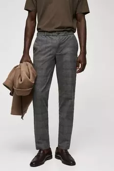 Брюки в клетку Брест на теле Mango, серый