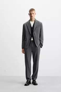 Брюки в клетку «гусиная лапка» ZARA, средне-синий
