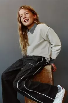 Брюки в клетку с двойным поясом ZARA, темный антрацит