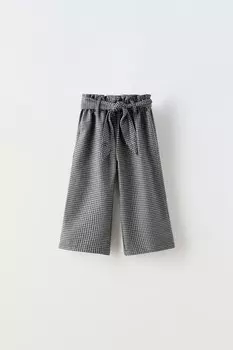 Брюки в клетку с корсетным поясом ZARA, серый