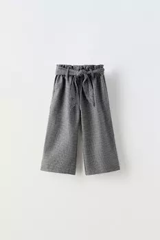 Брюки в клетку с корсетным поясом ZARA, серый