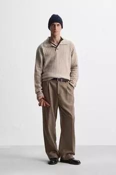 Брюки в клетку со складками ZARA, кэмел