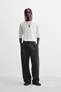 Брюки в клетку со складками ZARA, темно-синий