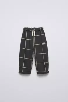 Брюки в клетку ZARA, черный/экрю