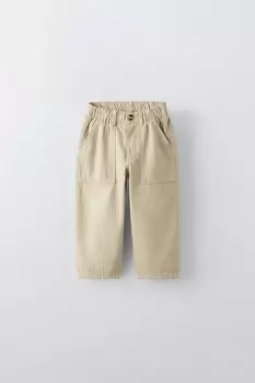 Брюки в ёлочку с карманами ZARA, песочный