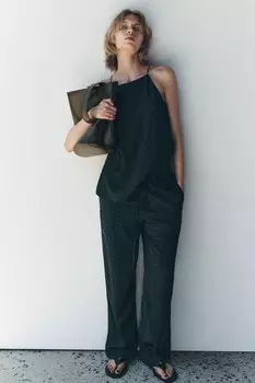 Брюки в пижамном стиле из жаккарда ZARA, бензиновый синий