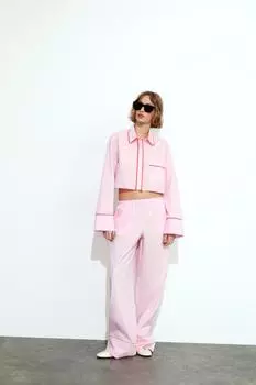 Брюки в пижамном стиле с отделками ZARA, розовый
