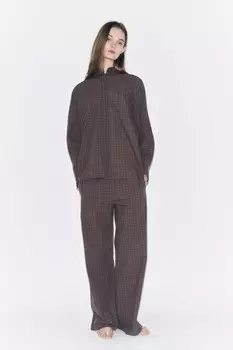 Брюки в пижамном стиле в клетку ZARA, коричневый