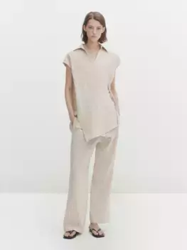 Брюки в пижамном стиле в полоску Massimo Dutti, бежевый