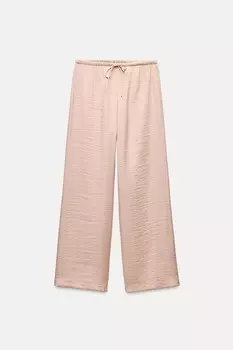 Брюки в пижамном стиле ZARA, бледно-розовый