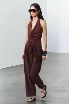 Брюки в пижамном стиле ZARA, бордовый