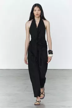 Брюки в пижамном стиле ZARA, черный