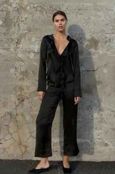 Брюки в пижамном стиле ZARA, черный