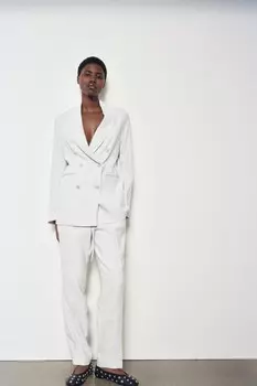 Брюки в пижамном стиле ZARA, цвет ice