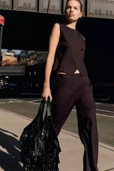 Брюки в пижамном стиле ZARA, коричневый