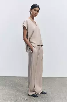Брюки в пижамном стиле ZARA, песочный