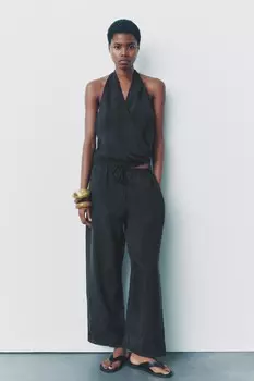 Брюки в пижамном стиле ZARA, серый мергель
