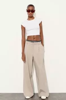 Брюки в полную длину с деталями на лентке ZARA, кэмел