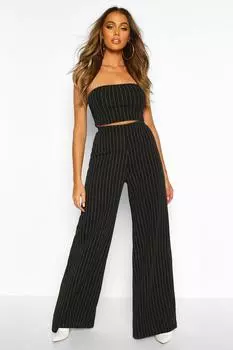 Брюки в полоску бандо, комплект из двух предметов Boohoo, черный