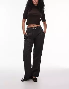 Брюки в полоску фасона «песочные часы» с низкой посадкой, угольного цвета Topshop