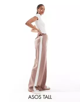 Брюки в полоску из норки с контрастной вставкой ASOS DESIGN Tall