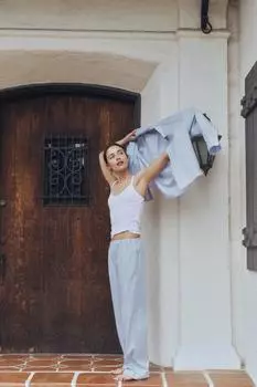 Брюки в полоску прямого покроя ZARA, цвет Blue/White