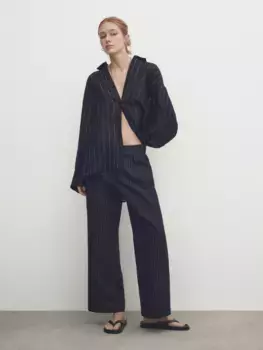 Брюки в полоску с эластичным поясом и вытачками Massimo Dutti, синий
