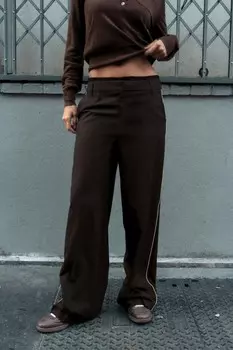 Брюки в полоску с деталями-боксерами ZARA, коричневый