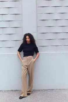 Брюки в полоску с деталями-боксерами ZARA, светло-коричневый