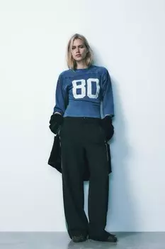 Брюки в полоску с деталями-боксерами ZARA, темно-синий