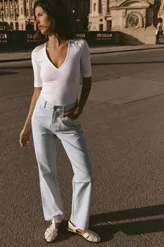 Брюки в полоску с прямыми штанинами ZARA, цвет Blue/White