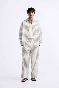 Брюки в полоску ZARA, экрю/бежевый