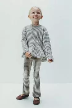 Брюки в полоску ZARA, песок/мергель