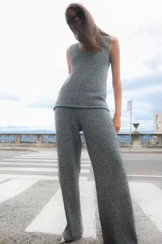 Брюки в рубчик в рустовом стиле ZARA, темно-синий мергель