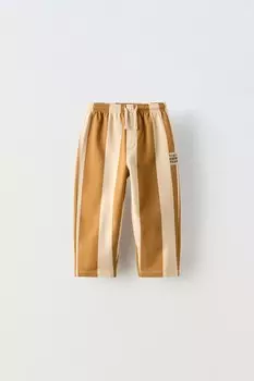Брюки в широкую полоску ZARA, бежевый