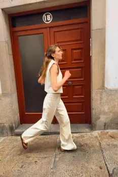 Брюки в широкую полоску ZARA, зеленый/белый