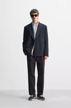 Брюки в складку из хлопка /шерсти ZARA, цвет Earth