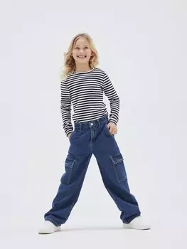 Брюки в стиле милитари NKFROSE WIDE Name it, синие джинсы