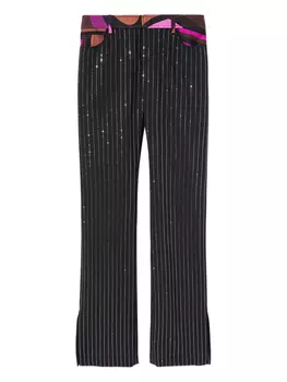 Брюки в тонкую полоску от PUCCI, украшенные стразами, розовый