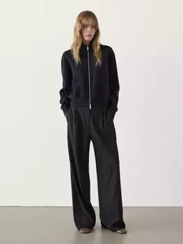 Брюки в тонкую полоску с вытачками Massimo Dutti, черный