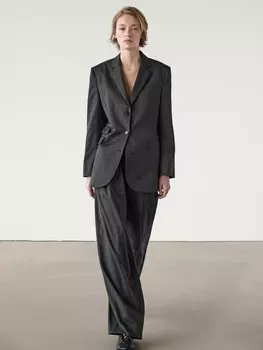 Брюки в тонкую полоску со складками Massimo Dutti, серый