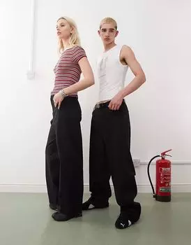 Брюки Weekday Astro Unisex из льняной смеси черного цвета