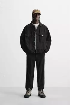 Брюки вельветовые carrot fit ZARA, черный