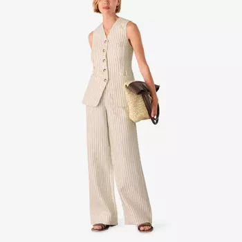 Брюки Whistles прямого кроя из льна с нейтральной полоской, бежевый