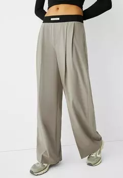 Брюки Wide-Leg Tailored Elasticated Waistband Bershka, хаки