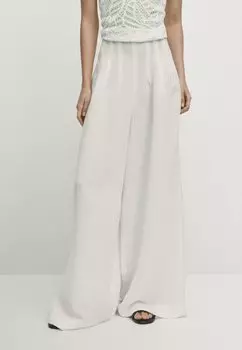 Брюки Wide-Leg With Pleated Details Massimo Dutti, белые